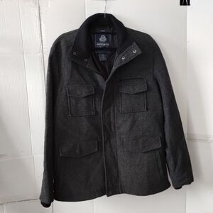 American Rag Men's Dark Gray Military Jacket SZ Large Wool Blend Cozy Officer